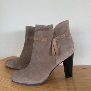 LOFT FAUX SUEDE HIGH HEELED ANKLE BOOTS